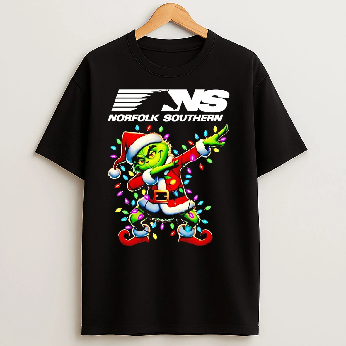 Santa Grinch Dabbing Norfolk Southern Railway Christmas Light T Shirts
