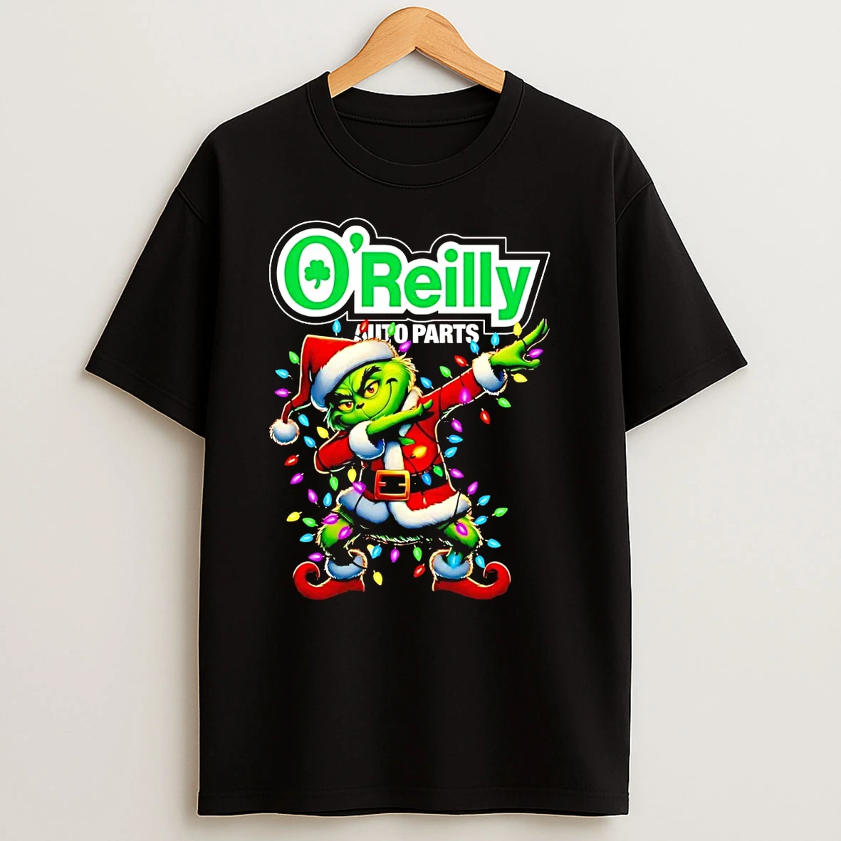 Santa Grinch Dabbing Oreilly Auto Parts Christmas Light T Shirts