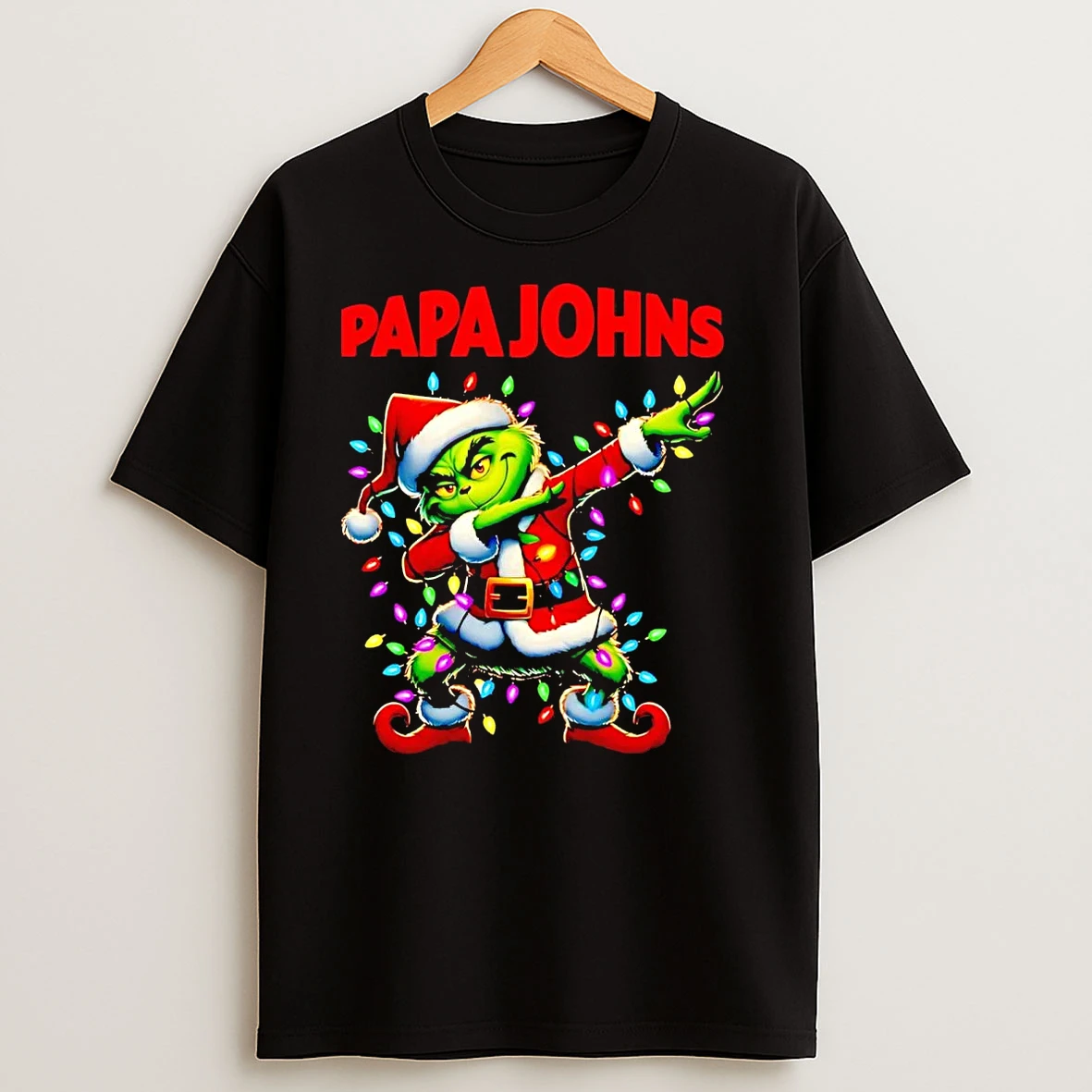 Santa Grinch Dabbing Papa Johns Christmas Light T Shirts