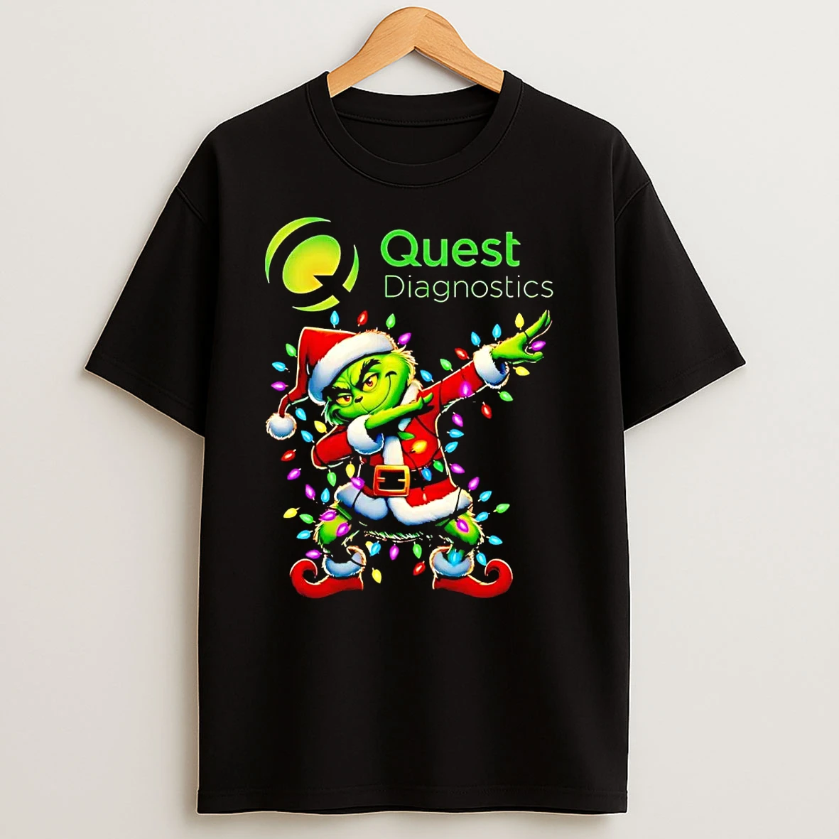 Santa Grinch Dabbing Quest Diagnostics Christmas Light T Shirts