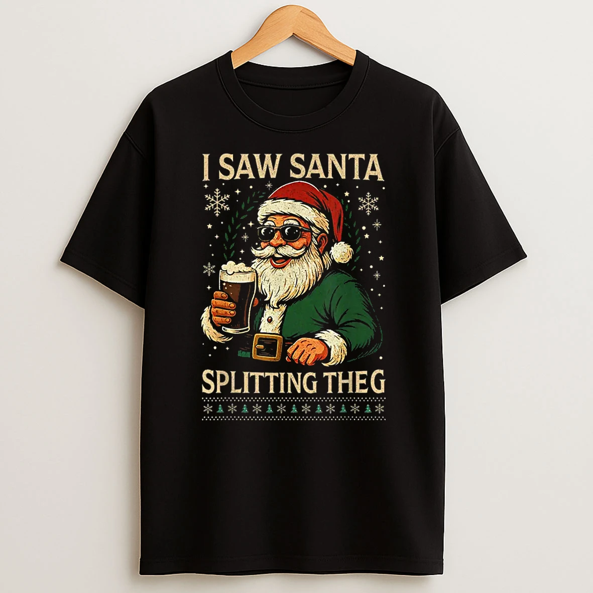 Santa I Saw Santa Split The G Drinking Ugly Christmas Shirts