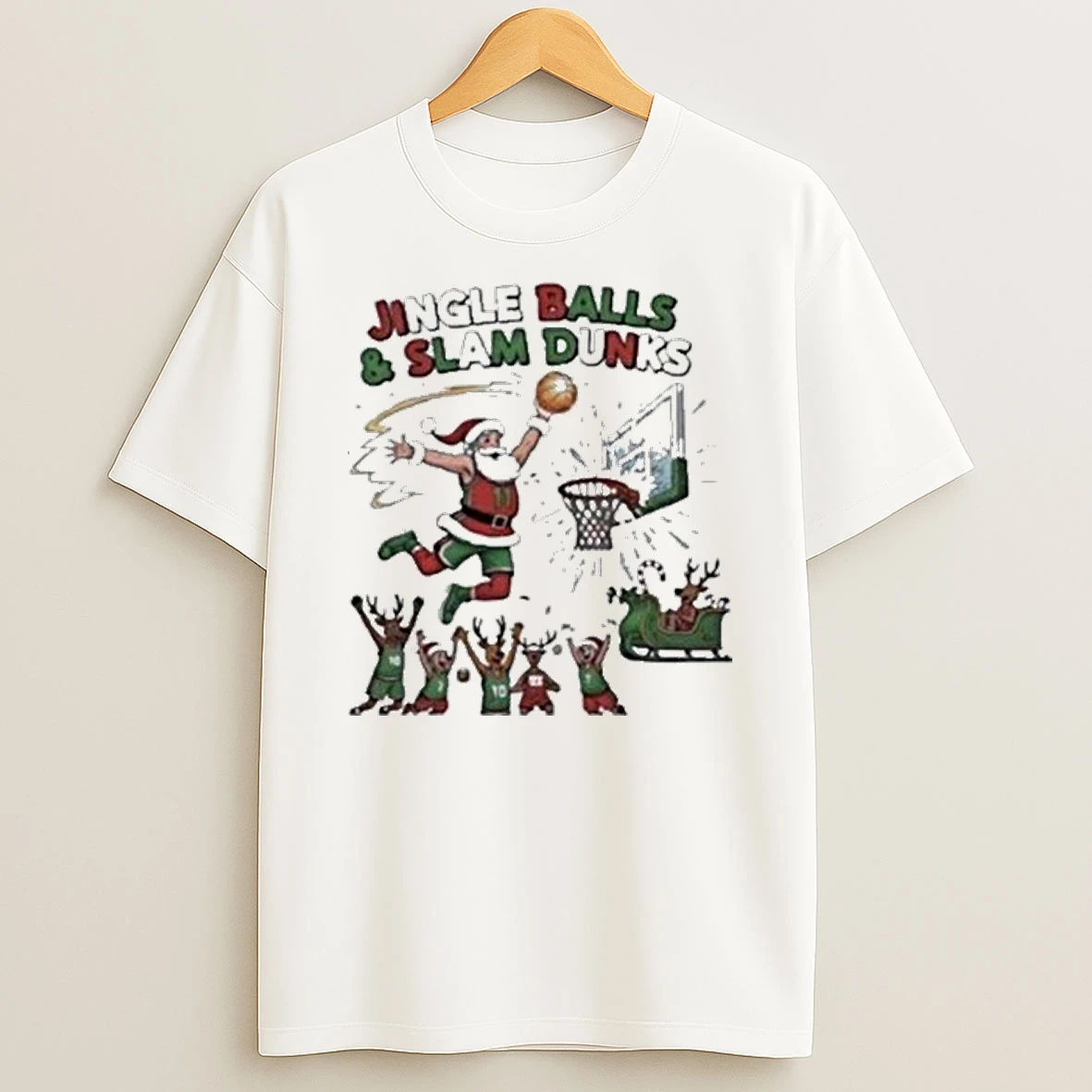 Santa Playing Basketball Jingle Balls And Slam Dunks Shirts