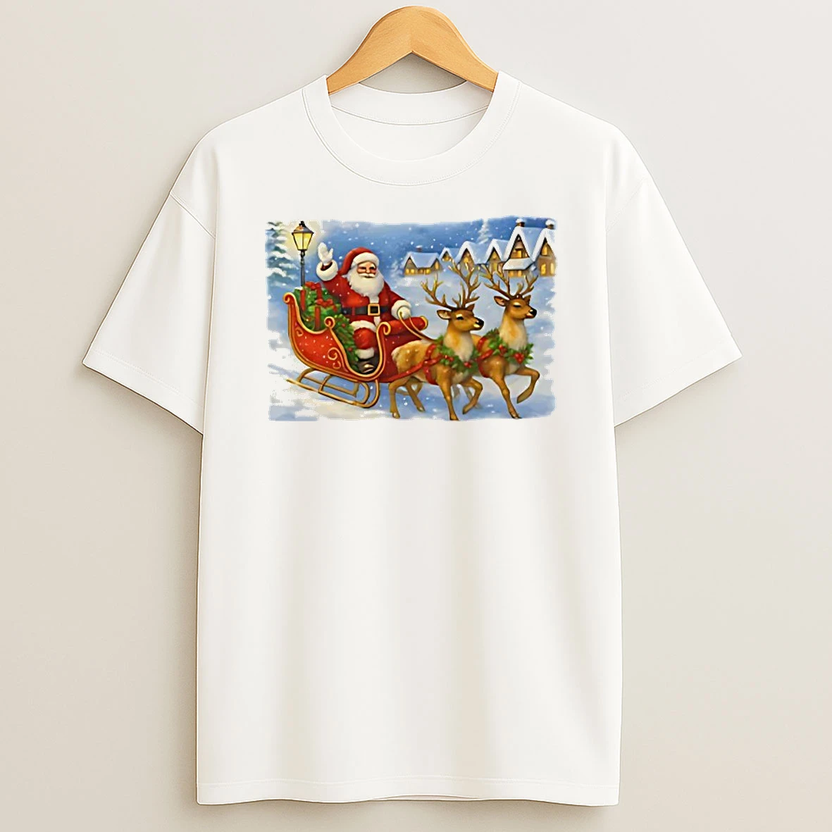 Santa Sleigh Reindeer Christmas Shirts