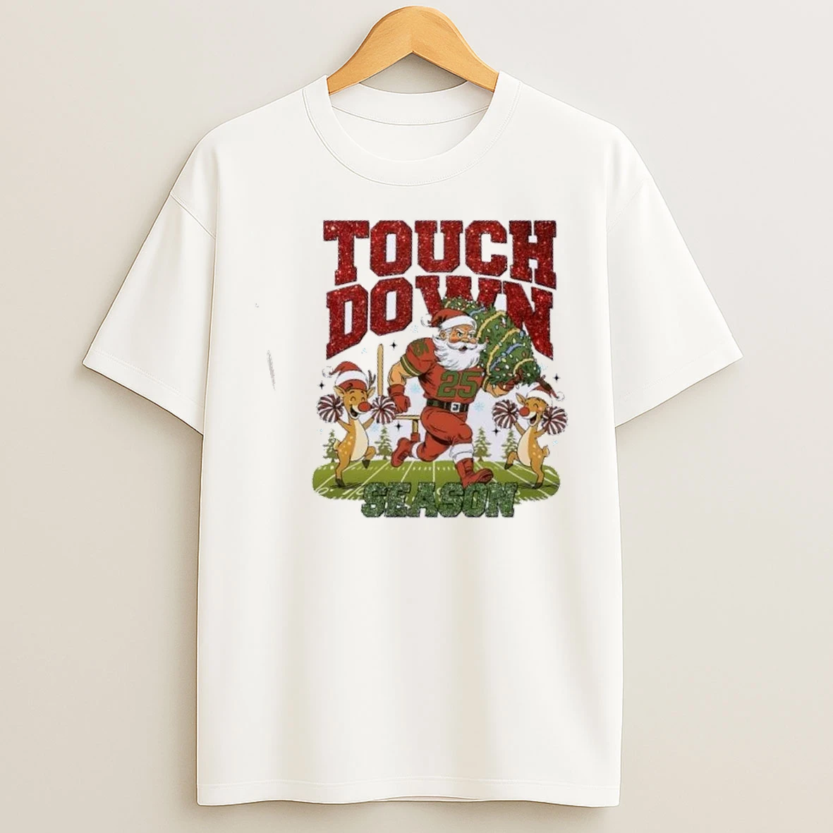 Santa Touchdown Season Christmas Game Day T Shirts