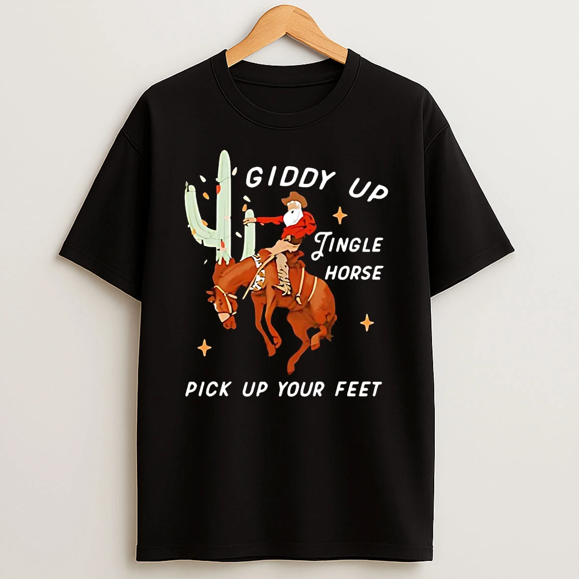 Santa Cowboy Giddy Up Jingle Horse Pickup Your Feet Christmas Shirts
