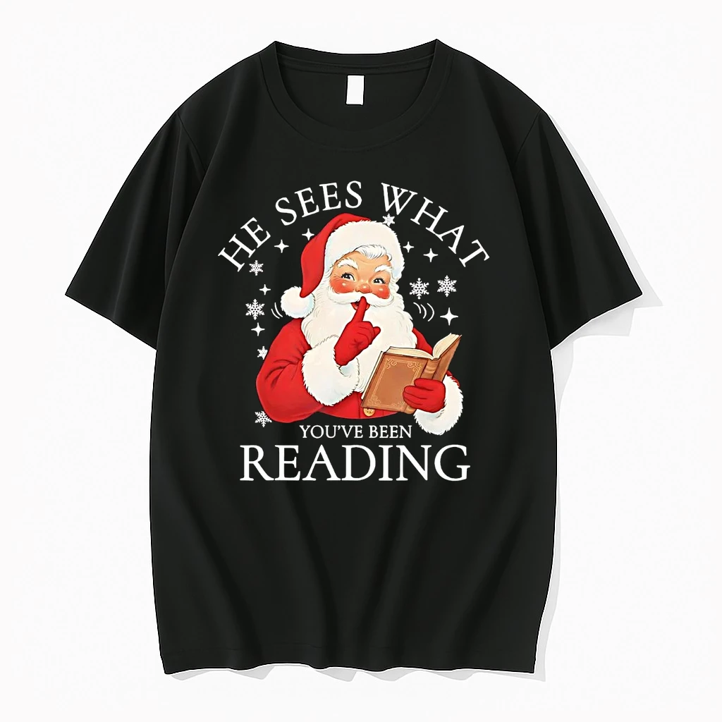 Santa He Sees What Youve Been Reading Christmas Shirts