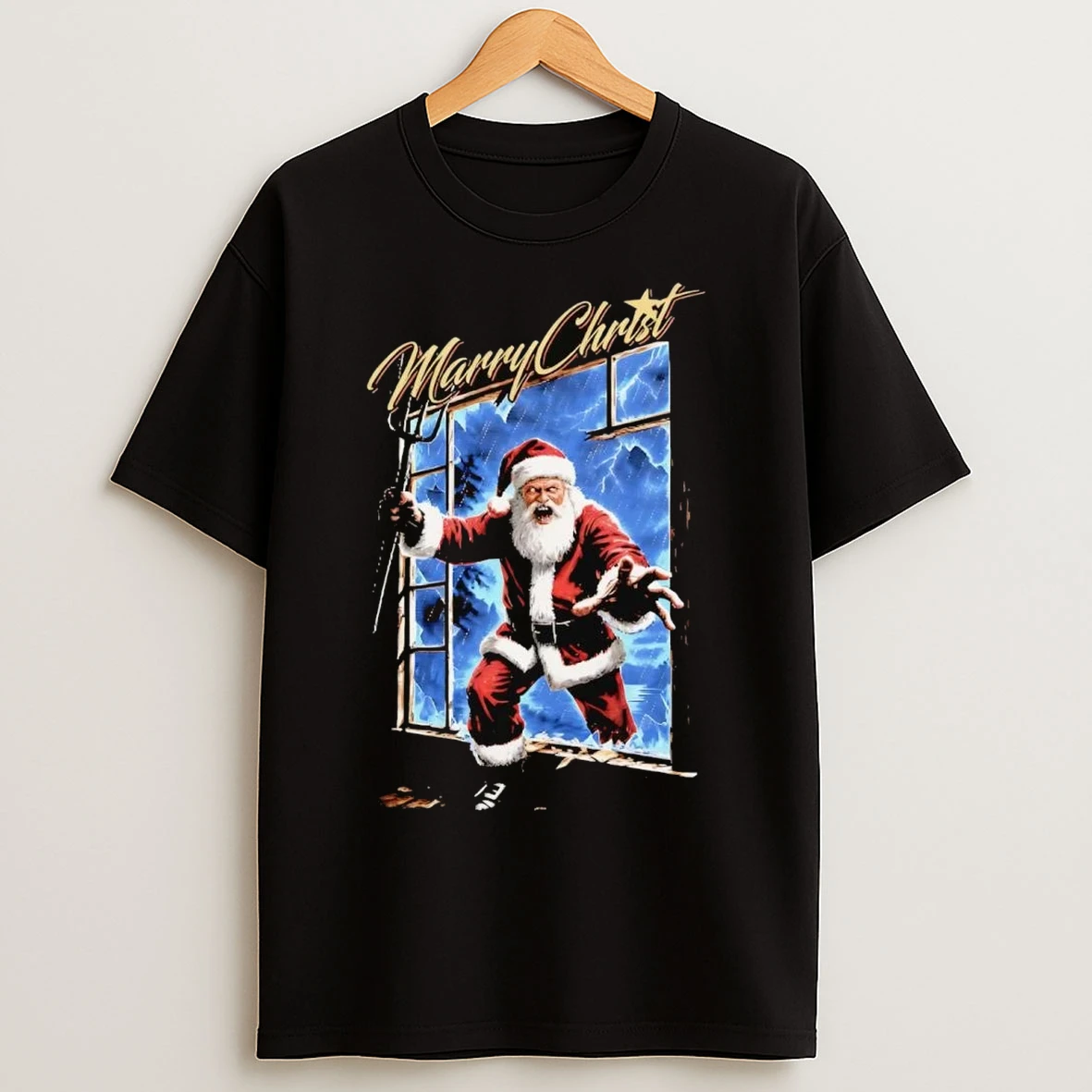 Santa Poseidon Triden Marry Christ T Shirts