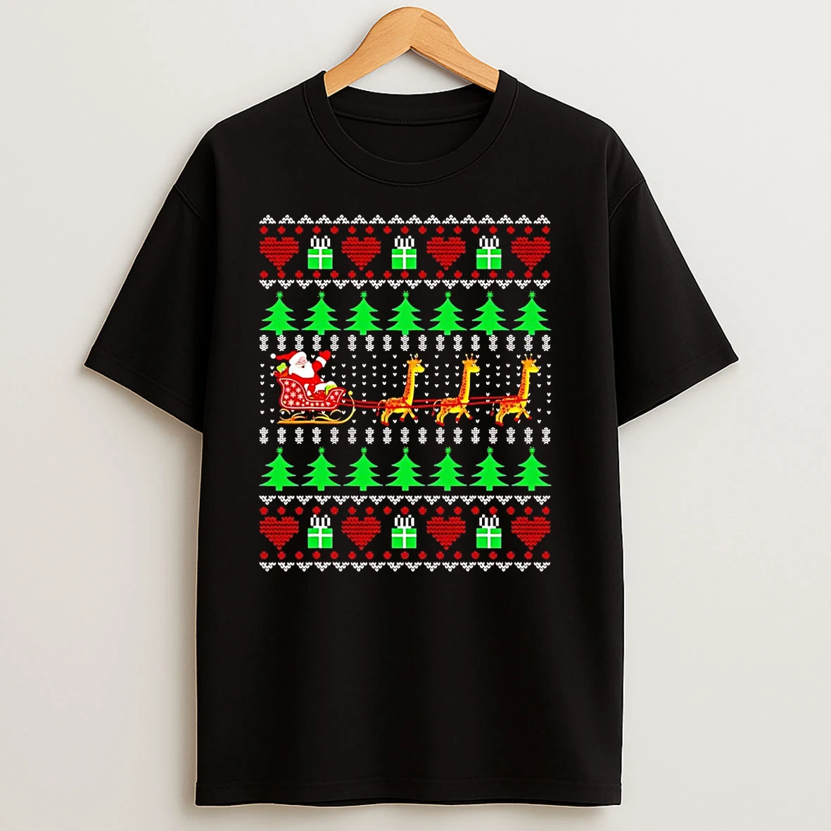 Santa Riding Giraffe Ugly Christmas T Shirts