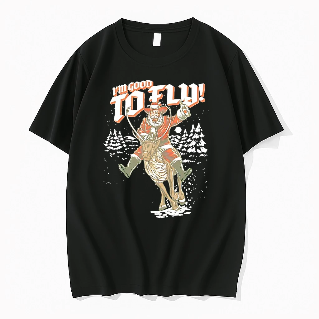 Santa Riding Reindeer Im Good To Fly Christmas Shirts