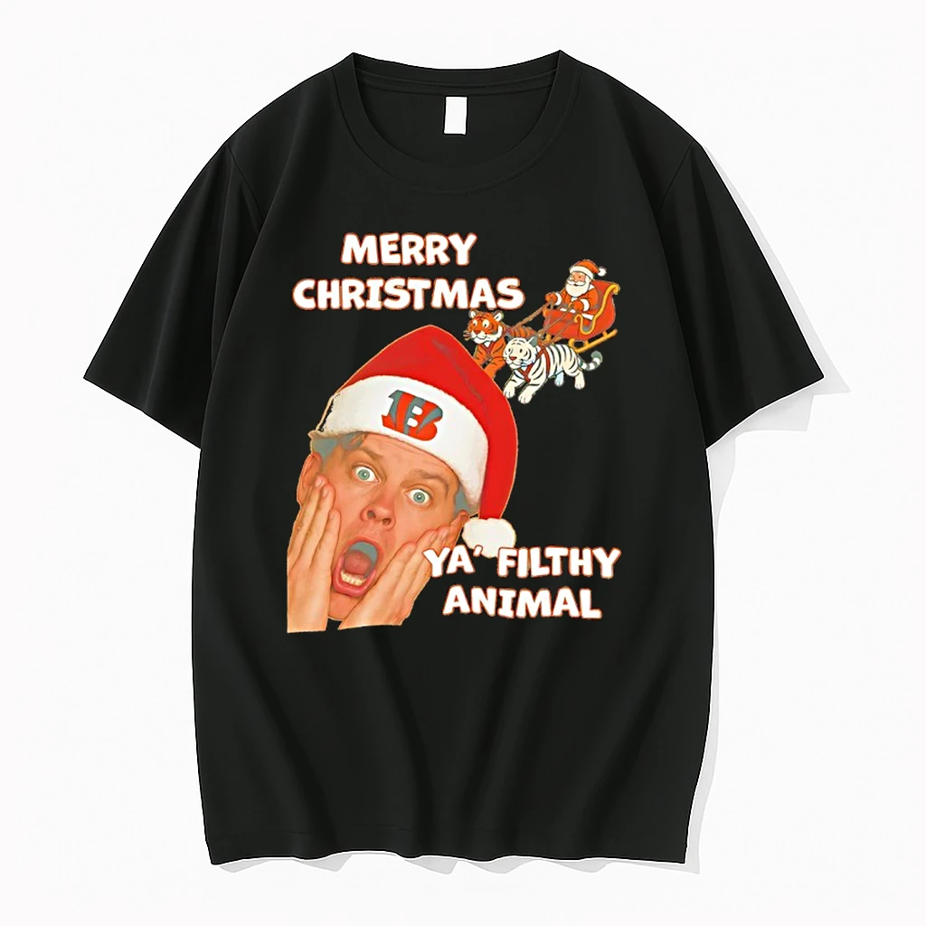 Santa Riding Tigers Merry Christmas Ya Filthy Animal Cincinnati Bengals Logo Shirts