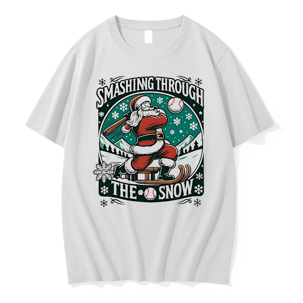 Santa Smashing Through The Snow Baseball Christmas Shirts