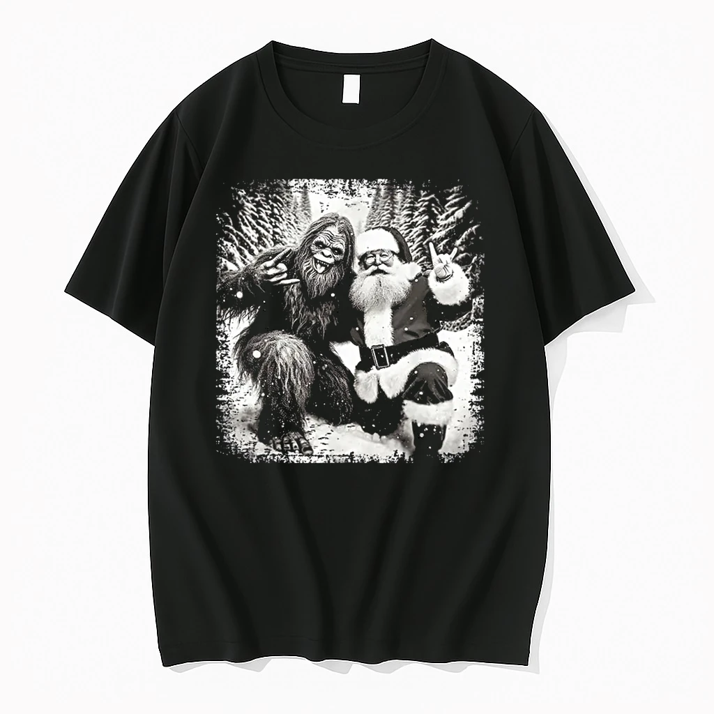 Santa With Bigfoot Christmas Lights Funny Sasquatch Believe Shirts