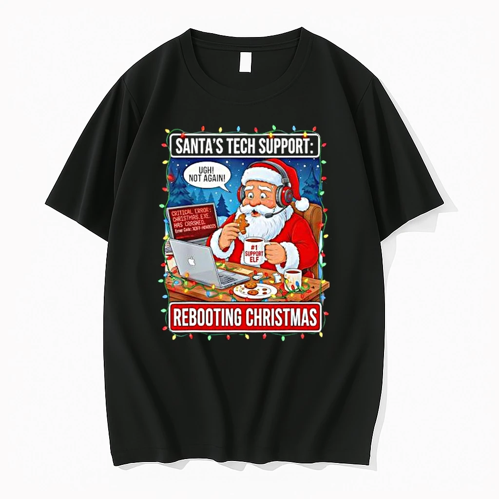 Santas Tech Support Rebooting Christmas Funny Shirts