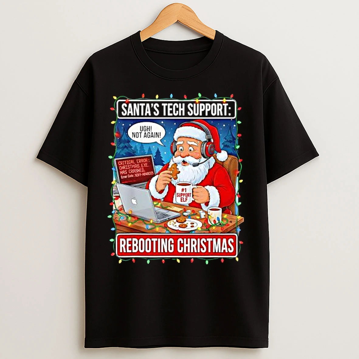Santas Tech Support Rebooting Christmas Funny T Shirts