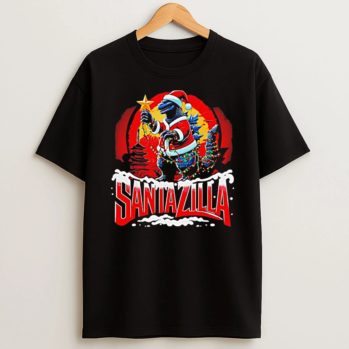 Santazilla Japanese Monster Christmas Black Shirts