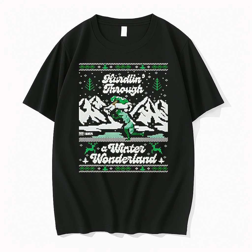 Saquon Barkley Hurdling Through Winter Wonderland Ugly Christmas Shirts