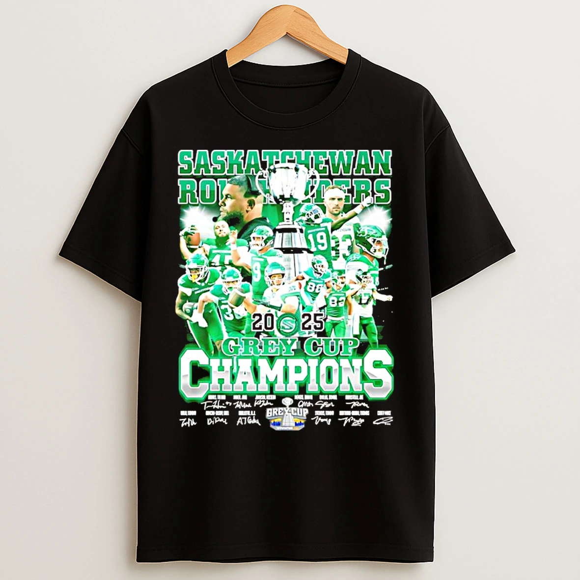Saskatchewan Roughriders 2025 Grey Cup Champions Signatures T Shirts