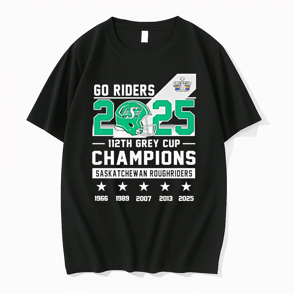 Saskatchewan Roughriders 2025 Go Riders 112th Grey Cup Champions Shirts