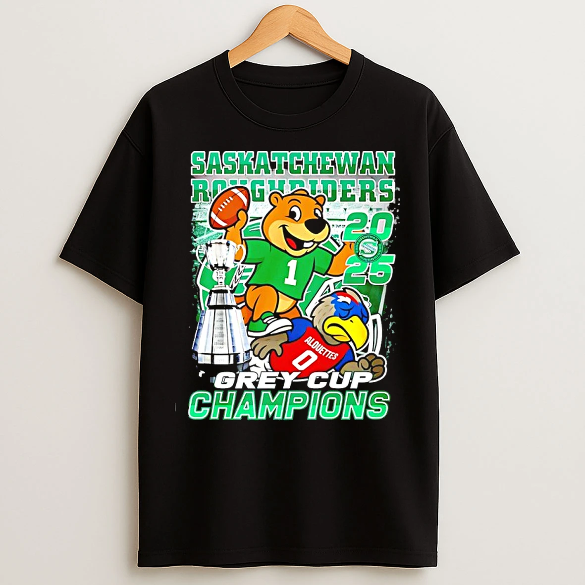 Saskatchewan Roughriders Beat Alouettes 2025 Grey Cup Champions Mascot T Shirts