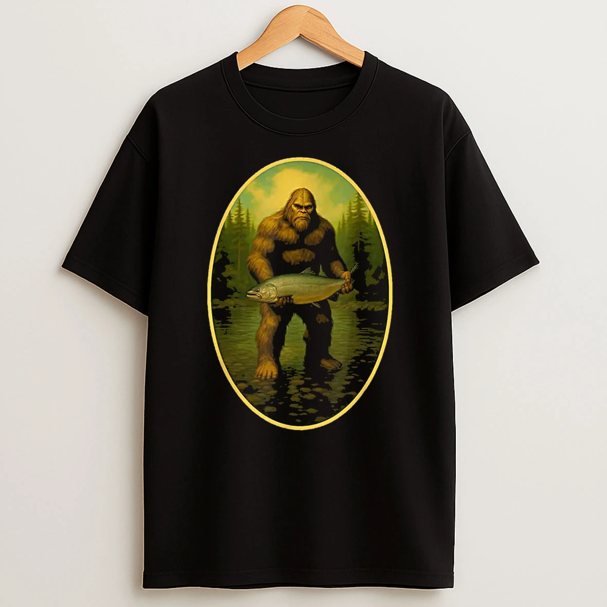 Sasquatch Fishing Tee Bigfoot Salmon Fishing Funny Shirts