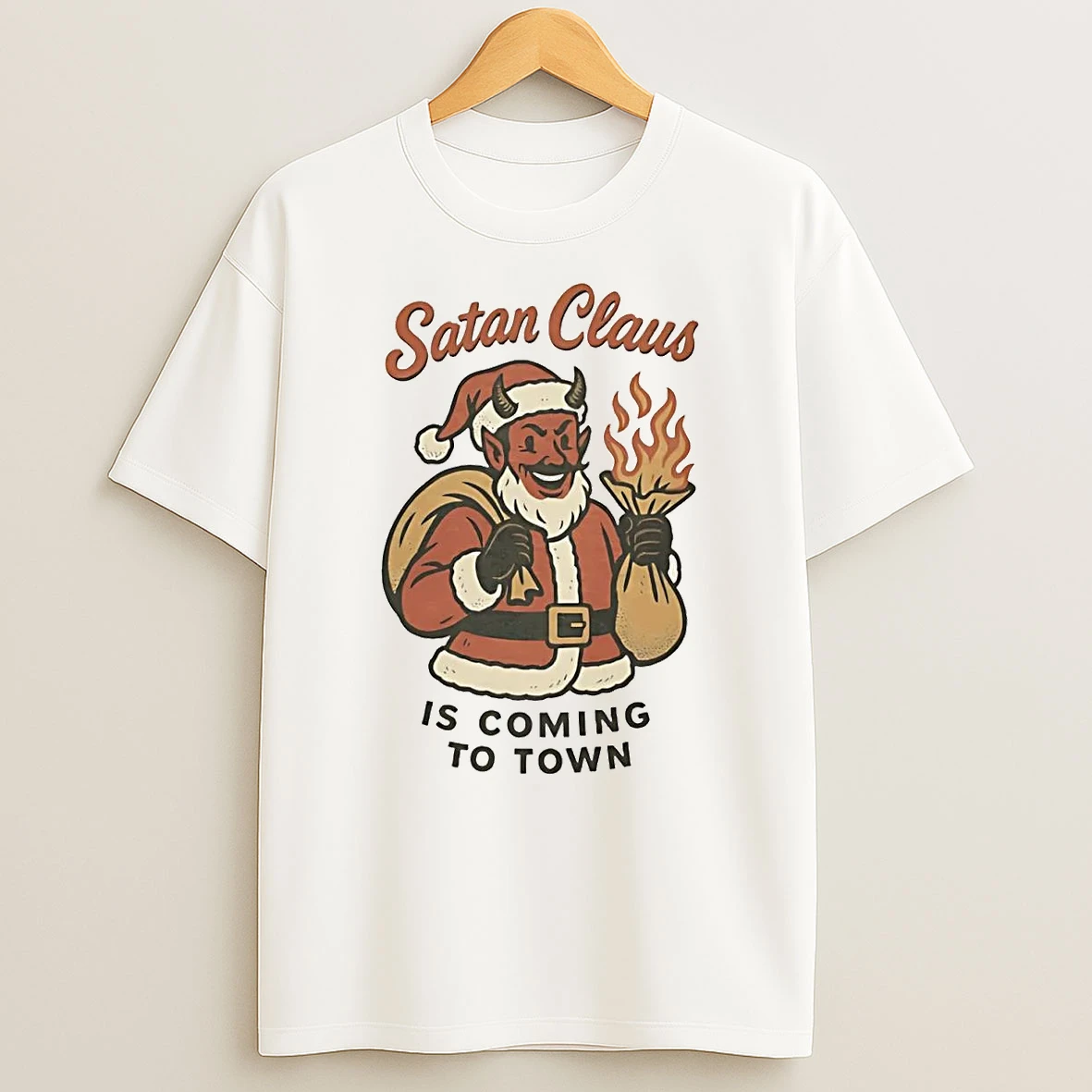 Satan Claus Is Coming To Town Christmas Shirts
