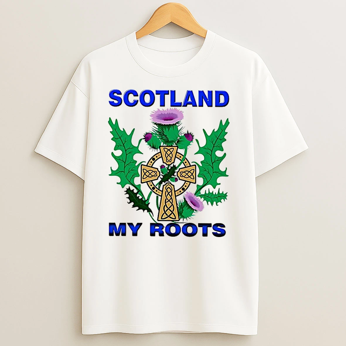 Scotland My Roots Classic Celtic Cross Purple Thistle T Shirts