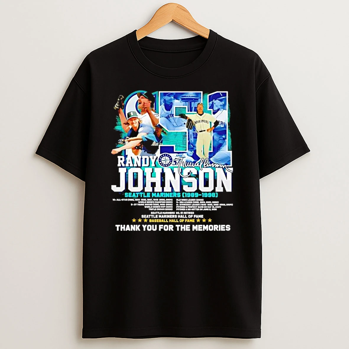 Seattle Mariners Randy Johnson 1989 1998 Thank You 2025 Black Shirts