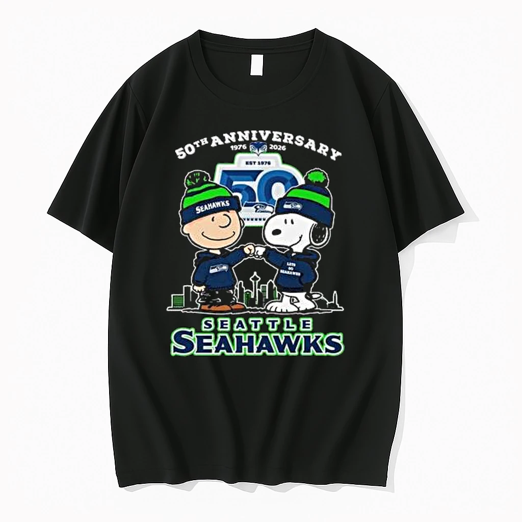 Seattle Seahawks 50th Anniversary 1976 2026 Snoopy Character Christmas Shirts