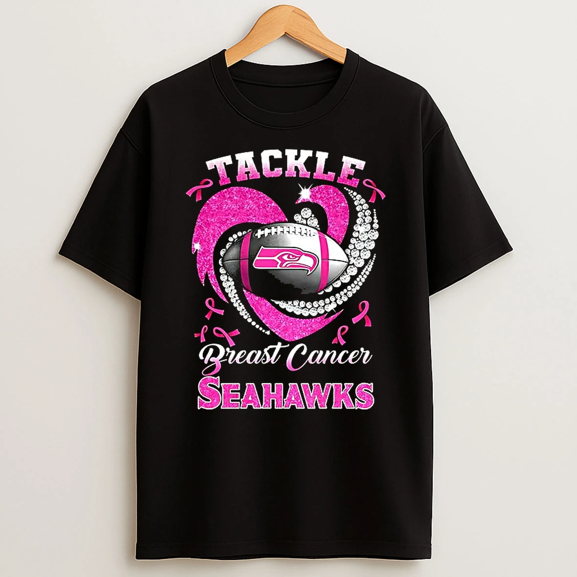Seattle Seahawks Tackle Greast Cancer Pink Ribbon Diamond Heart Shirts