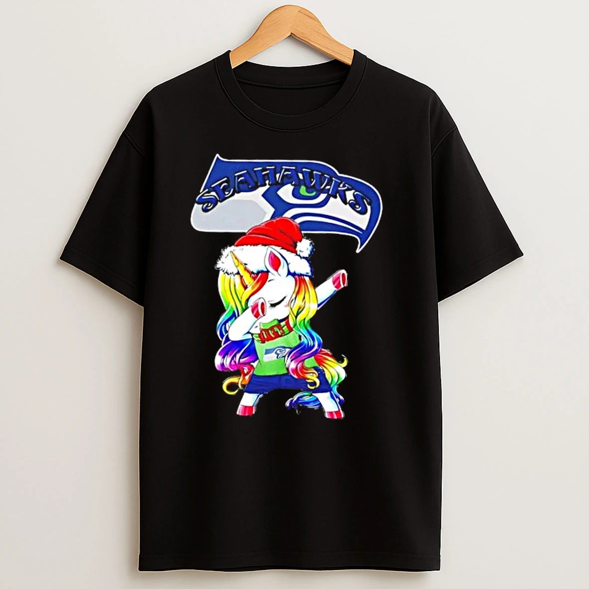 Seattle Seahawks X Unicorn Santa Hat Dabbing Merry Christmas T Shirts
