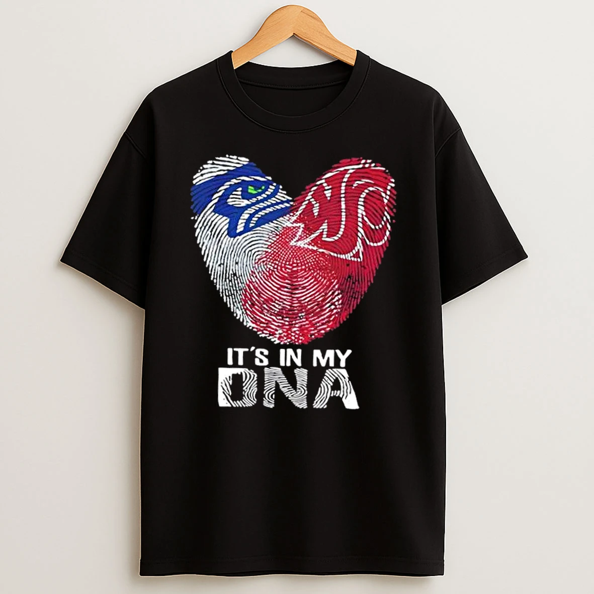 Seattle Sports Seahawks X Washington State Cougars Its In My Dna Fingerprint Heart Shirts