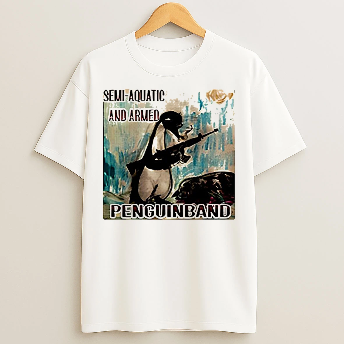 Semi Aquatic And Armed Penguin Band Music Lover T Shirts