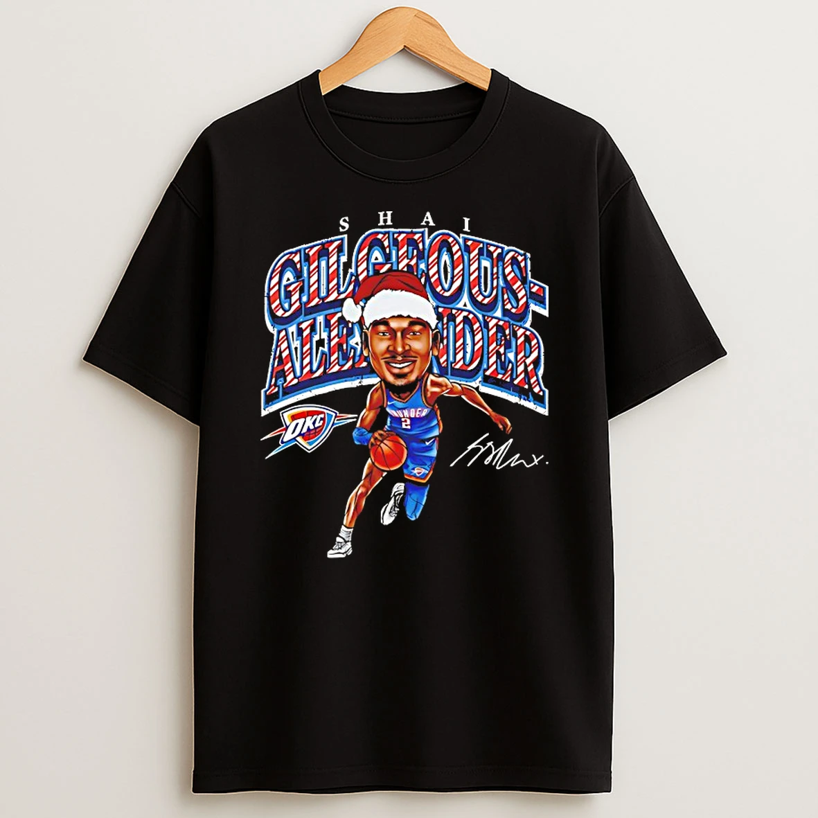 Shai Gilgeous Alexander Oklahoma City Thunder Cartoon Santa Hat Shirts
