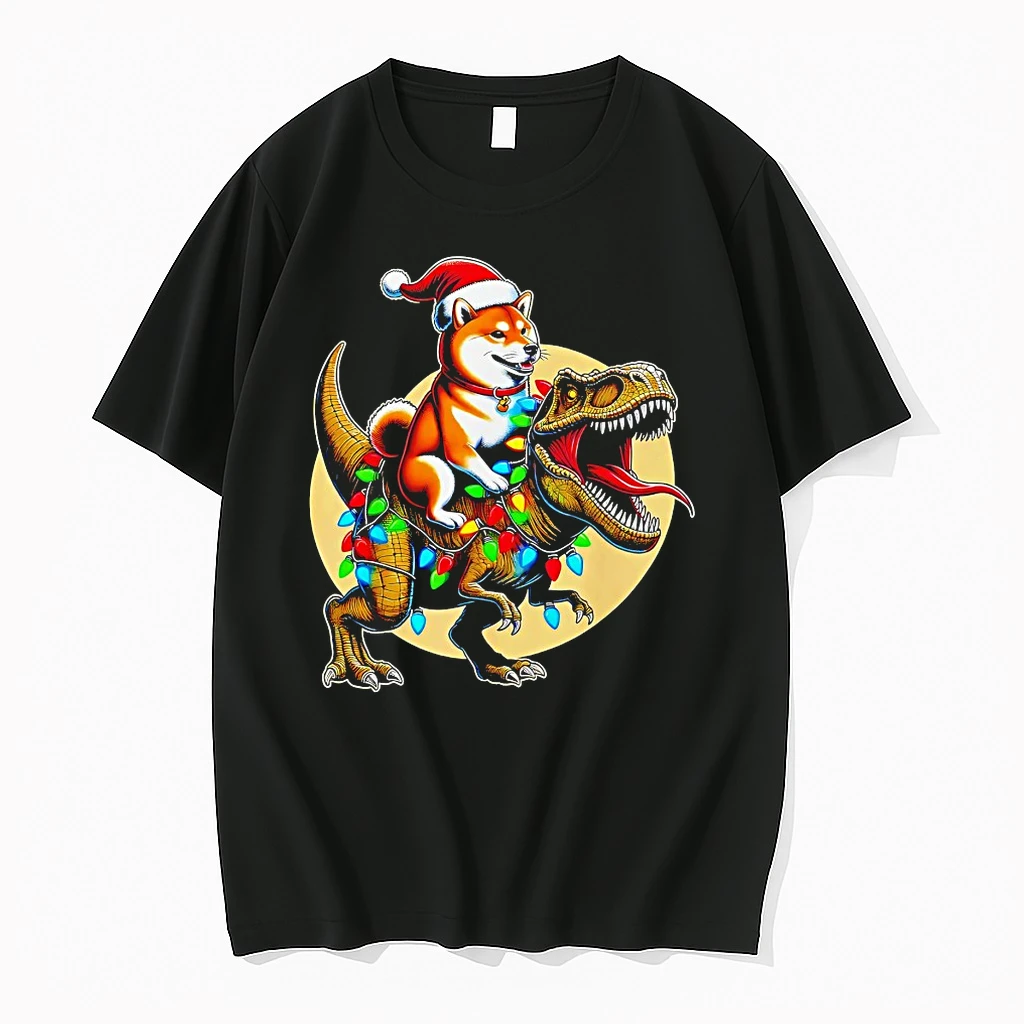Shiba Inu Riding T Rex Christmas Shirts
