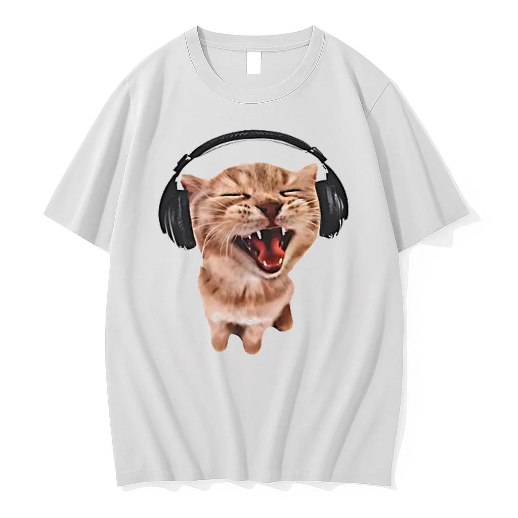 Silly Cat With Headphones Meme Shirts