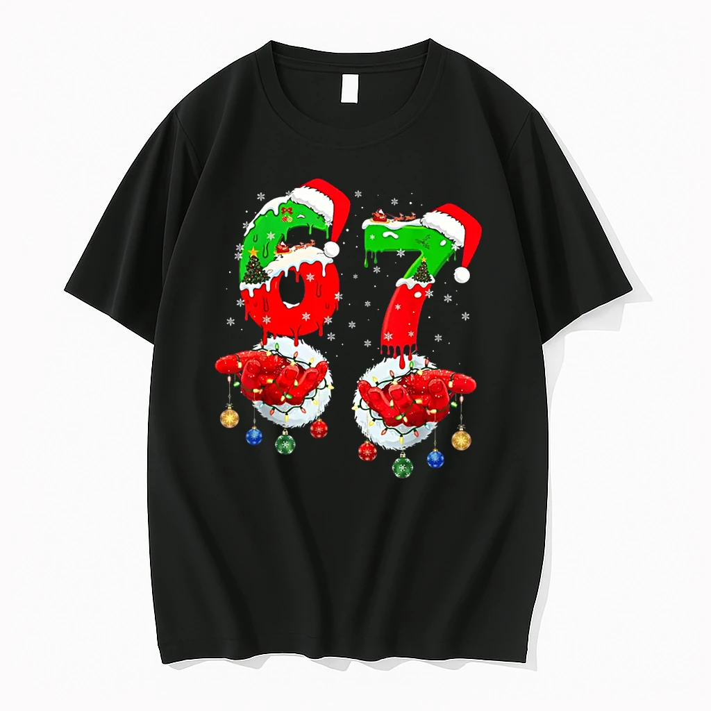 Six Seven 67 Meme 6 7 Christmas Santa Hand Shirts