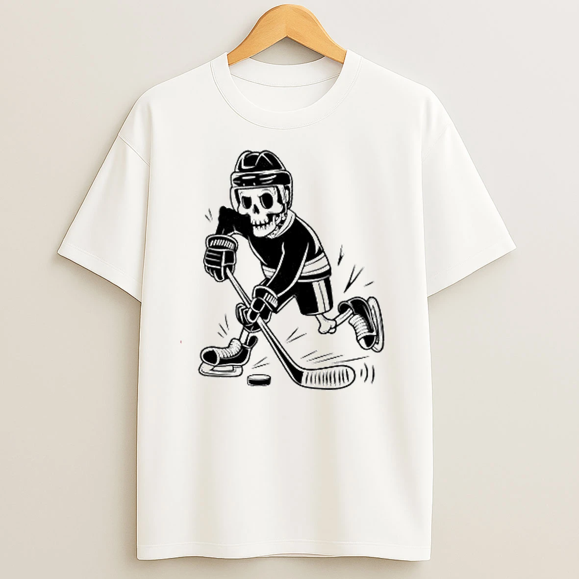 Skeleton Playing Ice Hockey Sport Graphic T Shirts
