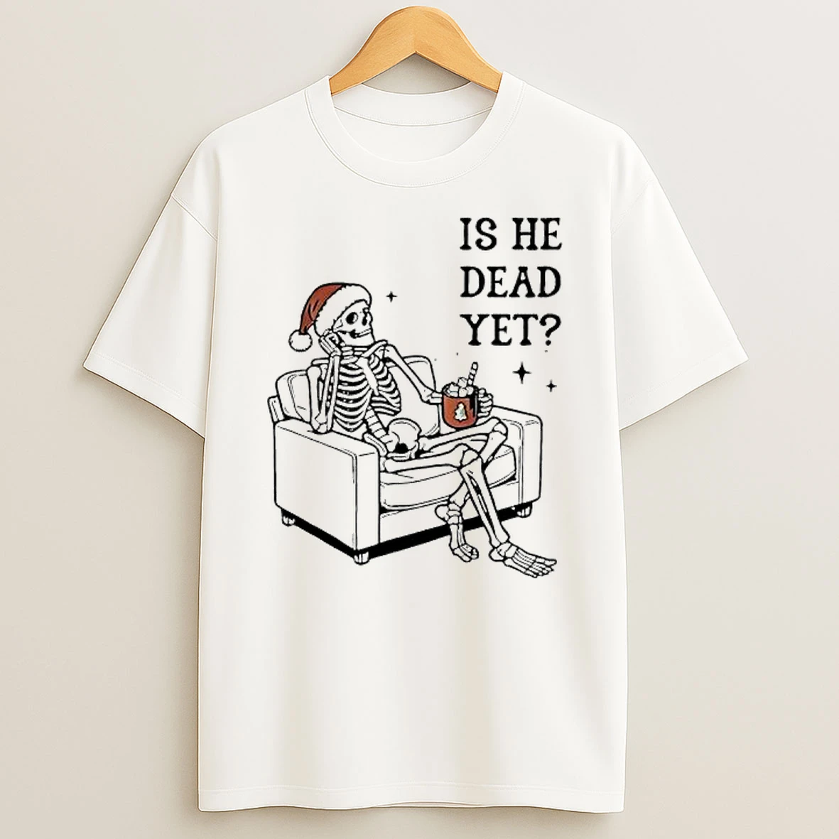 Skeleton Santa Christmas Is He Dead Yet Shirts
