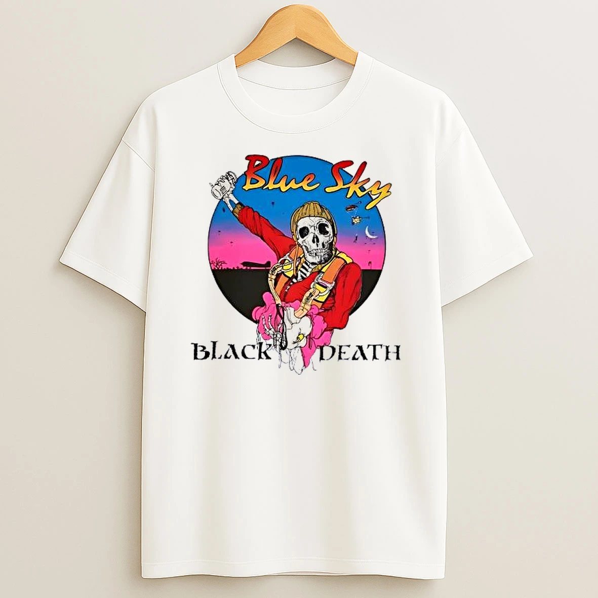 Skeleton Blue Sky Black Death Shirts