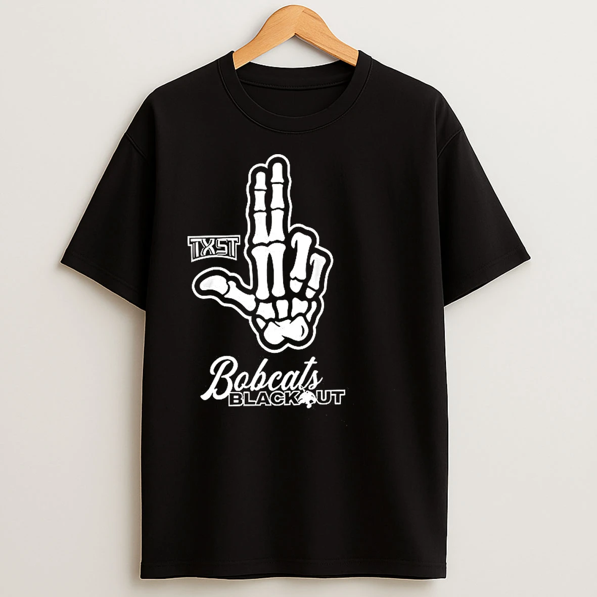 Skeleton Hand Txst Texas State Bobcats Blackout T Shirts