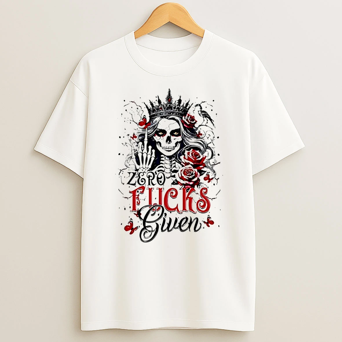 Skeleton Middle Finger Zero Fucks Given Shirts