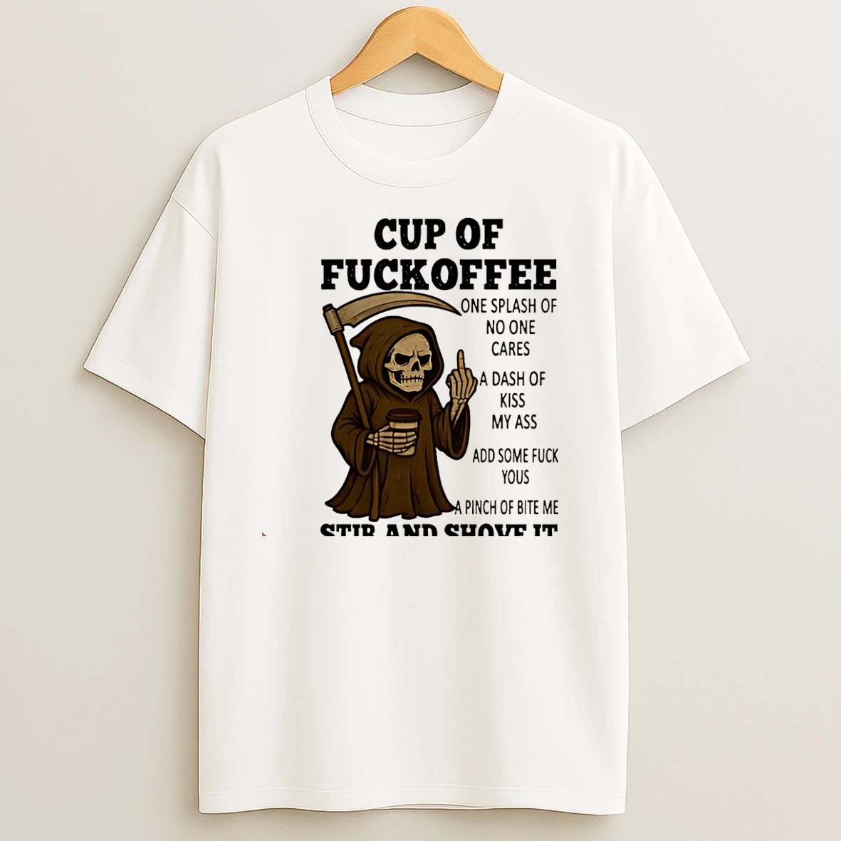 Skull Cup Of Fuckoffee One Splash Of No One Cares A Dash Of Kiss My Ass Christmas T Shirts