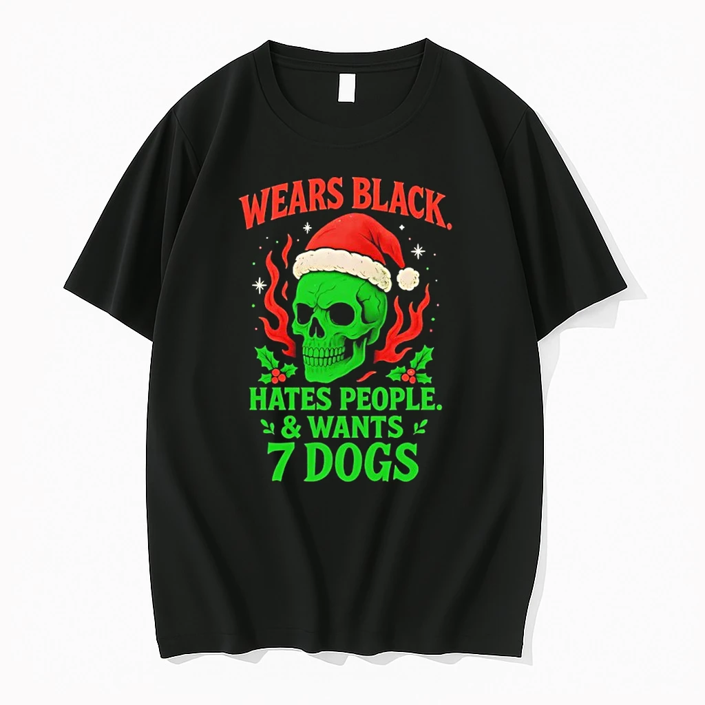 Skull Santa Wears Black Hates People And Wants 7 Dogs Shirts