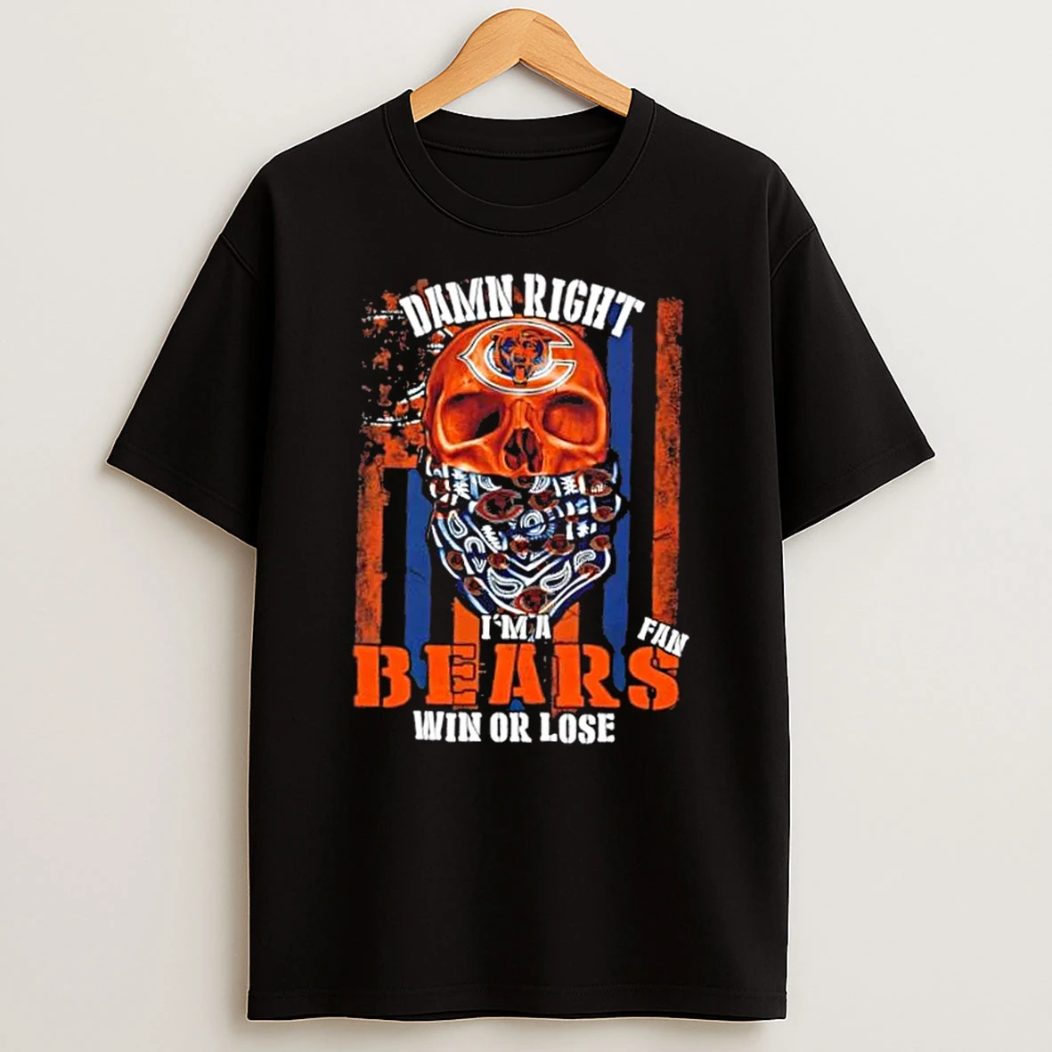 Skull Damn Right Im A Chicago Bears Fan Win Or Lose Us Flag Shirts