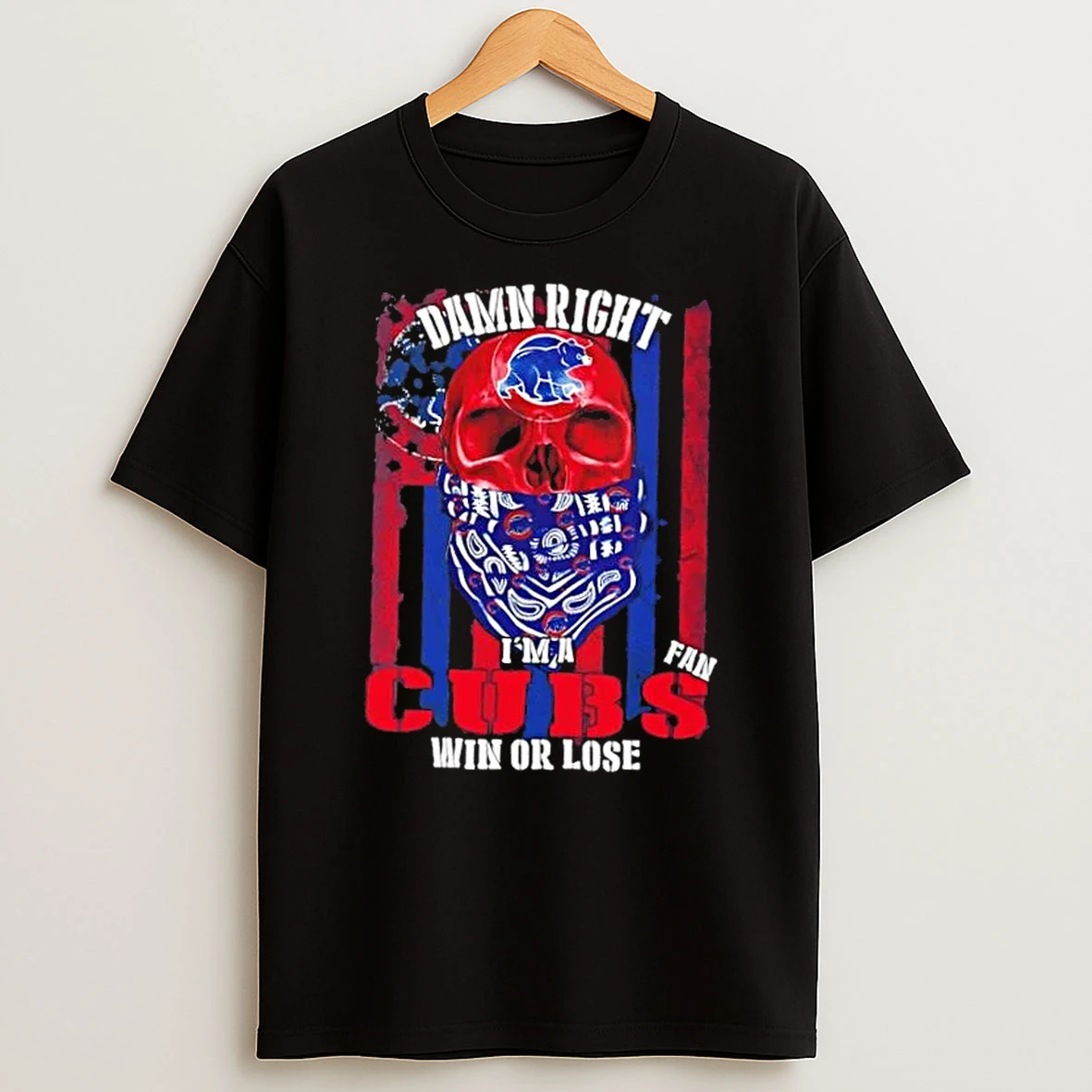 Skull Damn Right Im A Chicago Cubs Fan Win Or Lose Us Flag Shirts