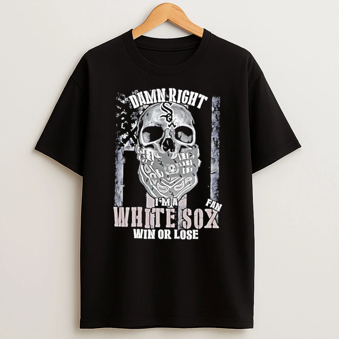 Skull Damn Right Im A Chicago White Sox Fan Win Or Lose Us Flag Shirts