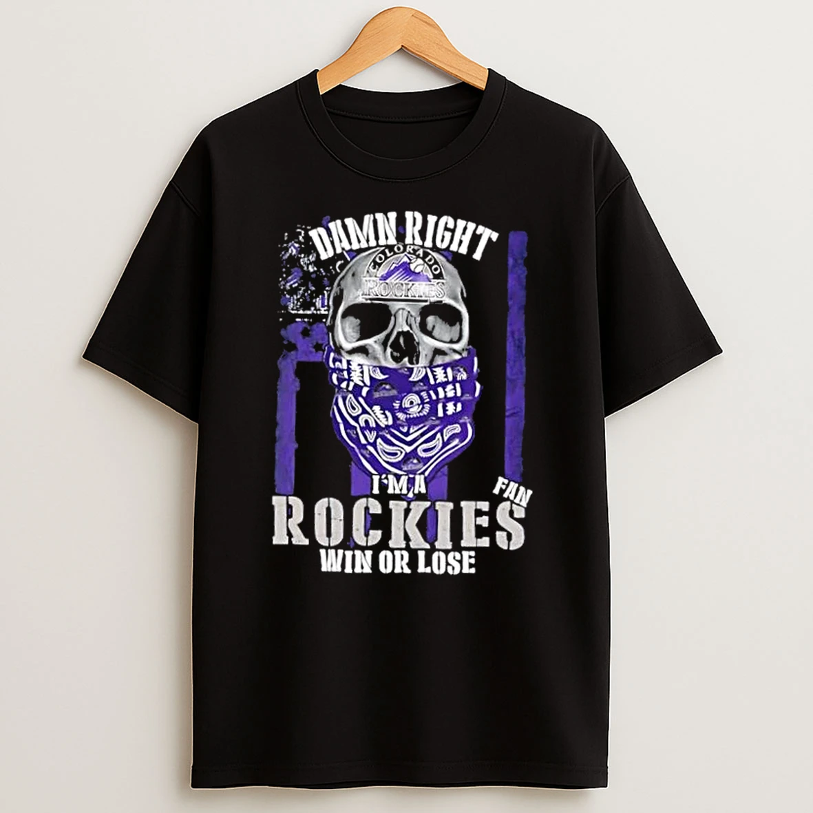 Skull Damn Right Im A Colorado Rockies Fan Win Or Lose Us Flag Shirts