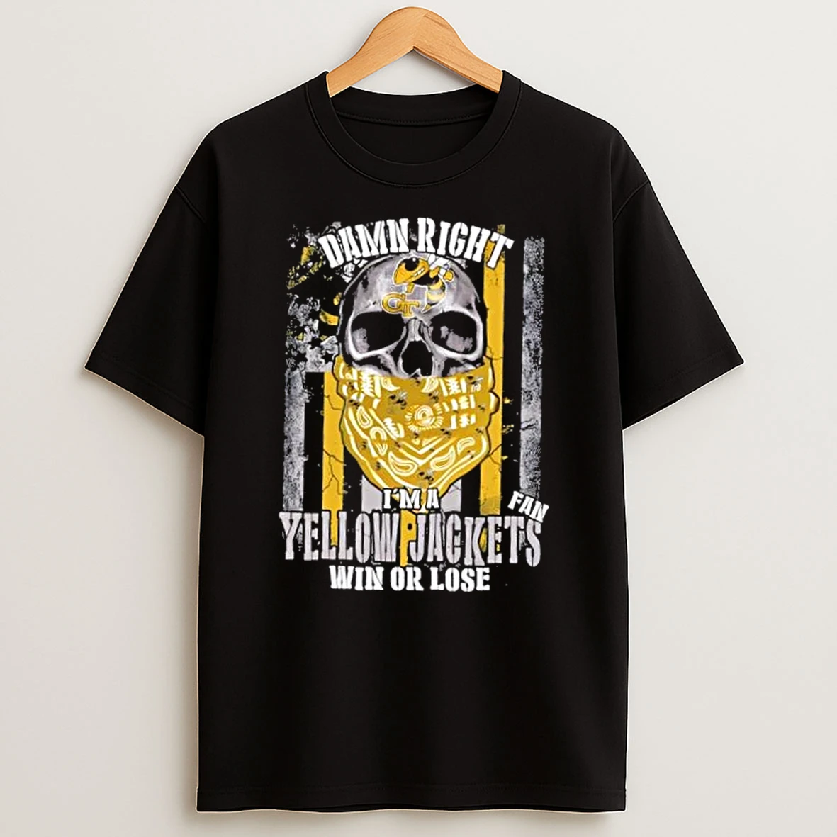 Skull Damn Right Im A Georgia Tech Yellow Jackets Fan Win Or Lose Us Flag Shirts