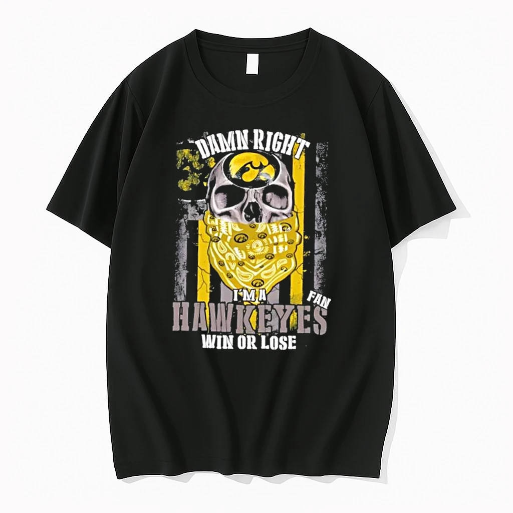 Skull Damn Right Im A Iowa Hawkeyes Fan Win Or Lose Us Flag Shirts