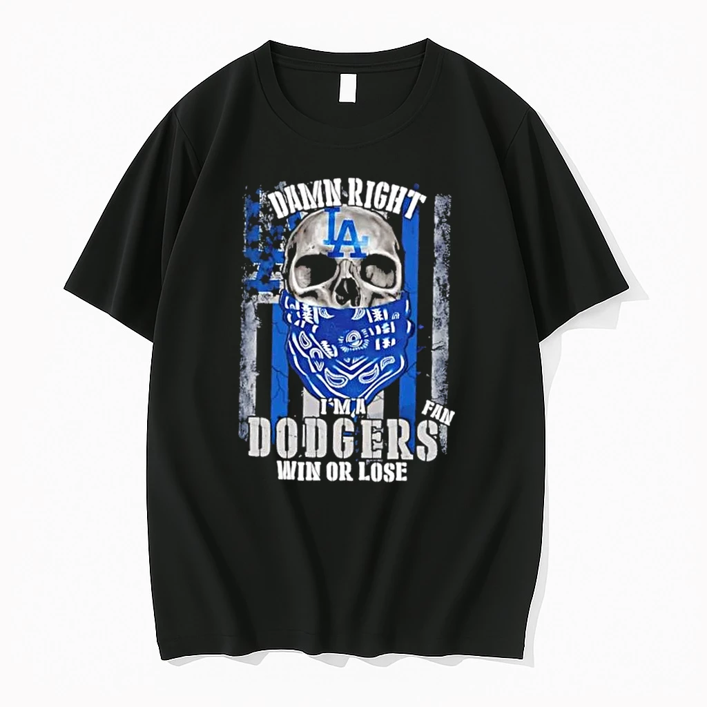 Skull Damn Right Im A Los Angeles Dodgers Fan Win Or Lose Us Flag Shirts